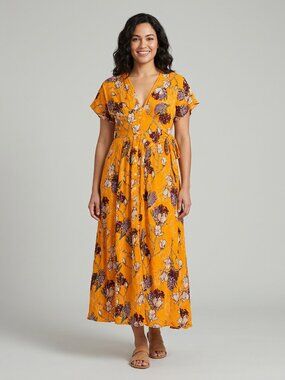 Pink + Sophie Orange Floral Tie Side Dress